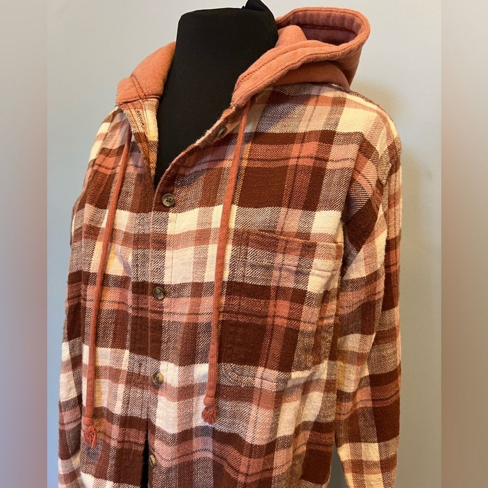 American Eagle Plaid Hooded Jacket brown-orange - Picture 2 of 6